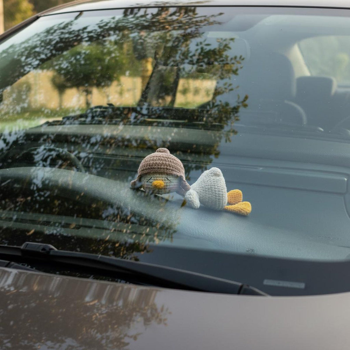 Sleeping Silly Goose Crochet Amigurumi - Handmade Car Dashboard Decor - Cute Duckling Plushie, Desk Goose,  Gift or Goose Lovers
