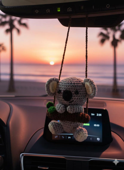 Crochet Koala Car Hanging, Cute Koala Amigurumi Rearview Mirror Charm, Koala Plush Car Accessory, Valentine Gift for Her