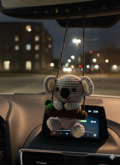 Crochet Koala Car Hanging, Cute Koala Amigurumi Rearview Mirror Charm, Koala Plush Car Accessory, Valentine Gift for Her