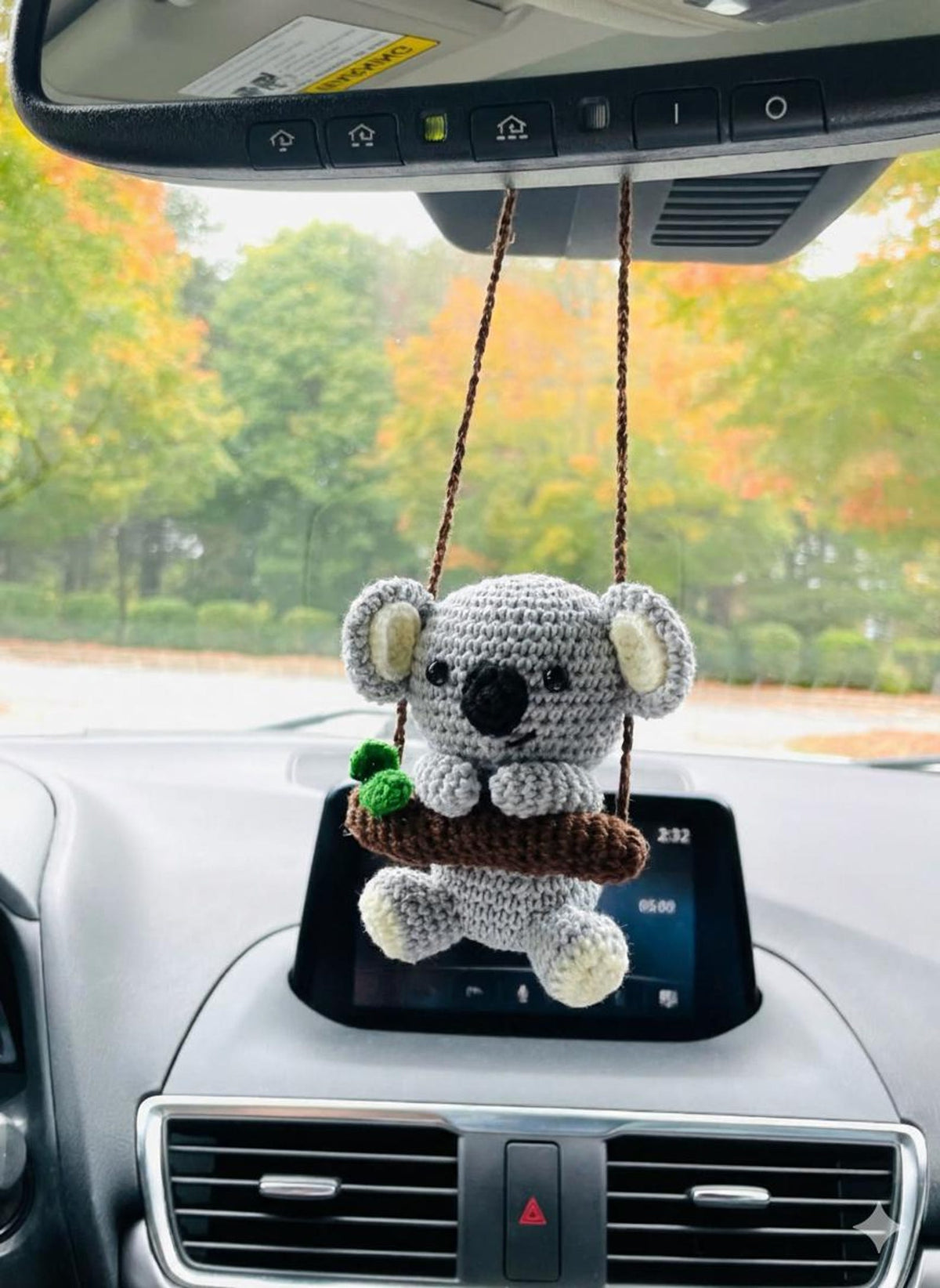 Crochet Koala Car Hanging, Cute Koala Amigurumi Rearview Mirror Charm, Koala Plush Car Accessory, Valentine Gift for Her