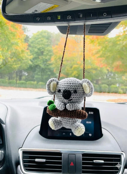 Crochet Koala Car Hanging, Cute Koala Amigurumi Rearview Mirror Charm, Koala Plush Car Accessory, Valentine Gift for Her