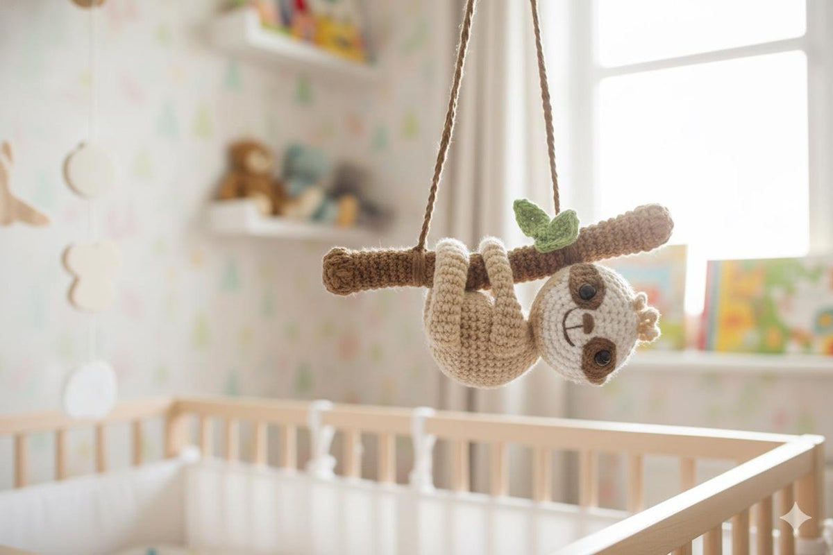 Crochet Sam the Swinging Sloth Car Hanging, Cute Baby Sloth Amigurumi Mirror Charm, Rear View Mirror Hanging Gift for Him Her, Car Decor