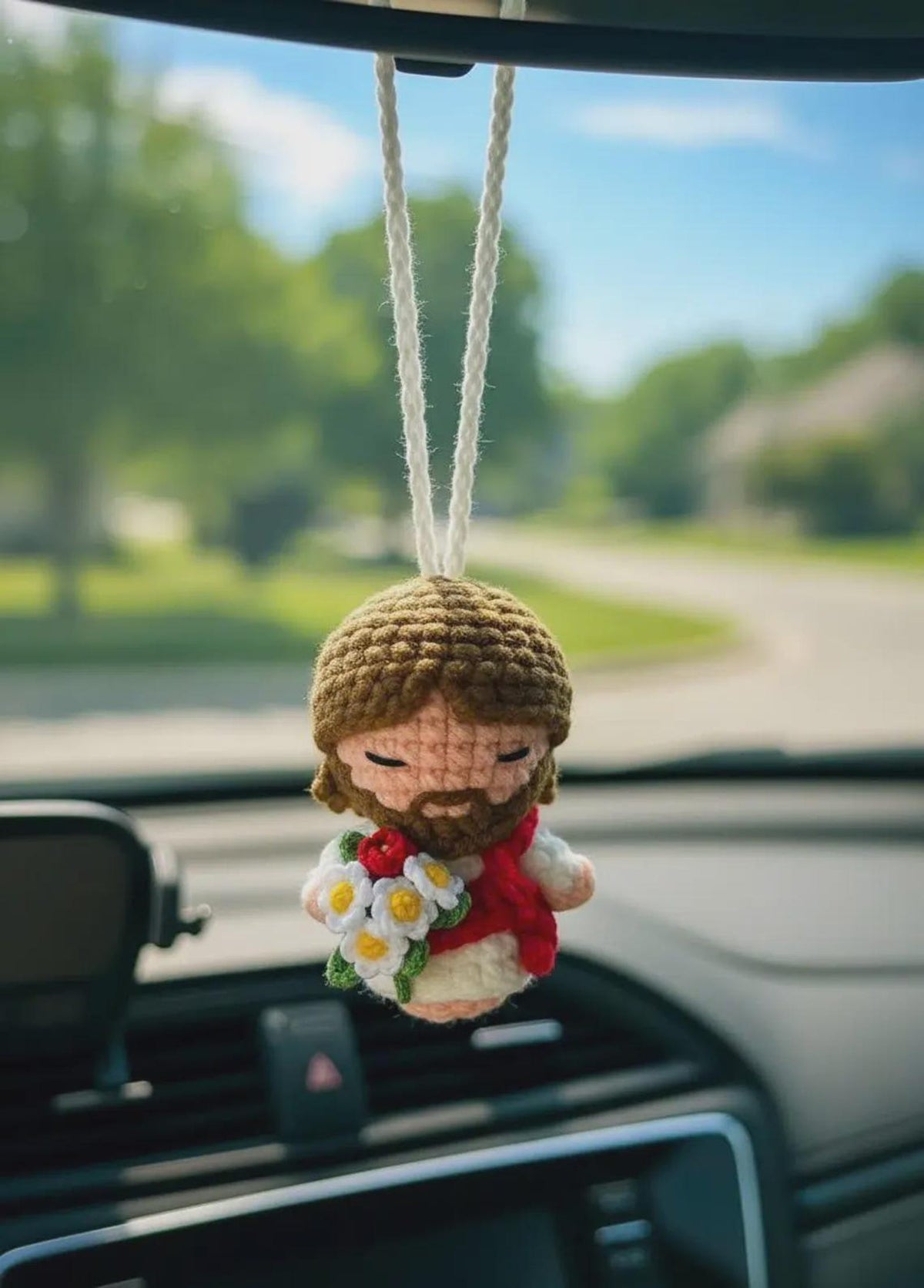 Handmade Crochet Jesus Hanging, Christian Gift, Jesus Car Mirror Hanging, Religious Amigurumi Ornament, Christmas Gift, Baptism Gift