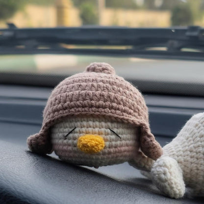 Sleeping Silly Goose Crochet Amigurumi - Handmade Car Dashboard Decor - Cute Duckling Plushie, Desk Goose,  Gift or Goose Lovers