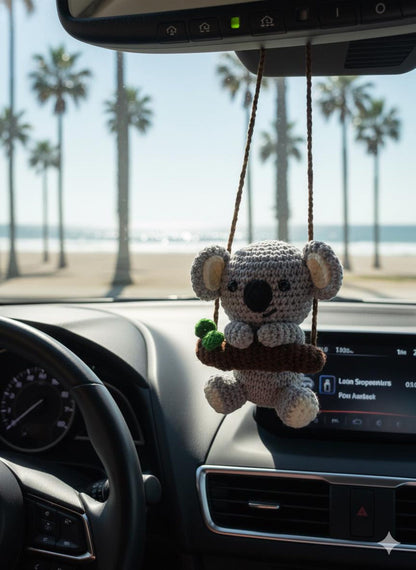 Crochet Koala Car Hanging, Cute Koala Amigurumi Rearview Mirror Charm, Koala Plush Car Accessory, Valentine Gift for Her