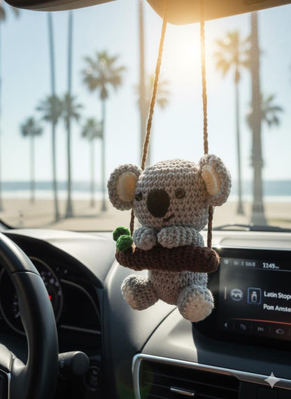 Crochet Koala Car Hanging, Cute Koala Amigurumi Rearview Mirror Charm, Koala Plush Car Accessory, Valentine Gift for Her