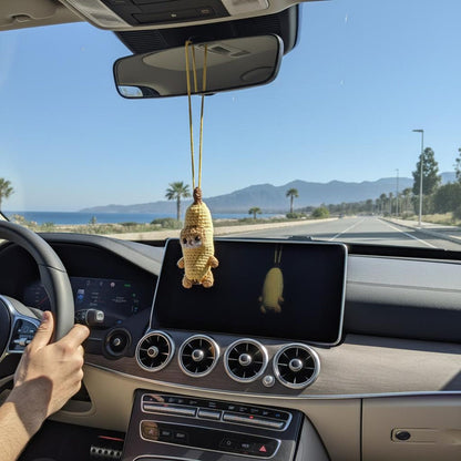 Banana Cat Car Hanging Crochet , Cute Sad Crying Cat Amigurumi Rearview Mirror Charm, Plush Dog Car  Gift for Him Her, Car Decor