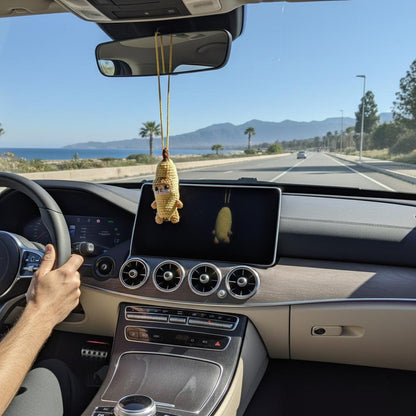 Banana Cat Car Hanging Crochet , Cute Sad Crying Cat Amigurumi Rearview Mirror Charm, Plush Dog Car  Gift for Him Her, Car Decor