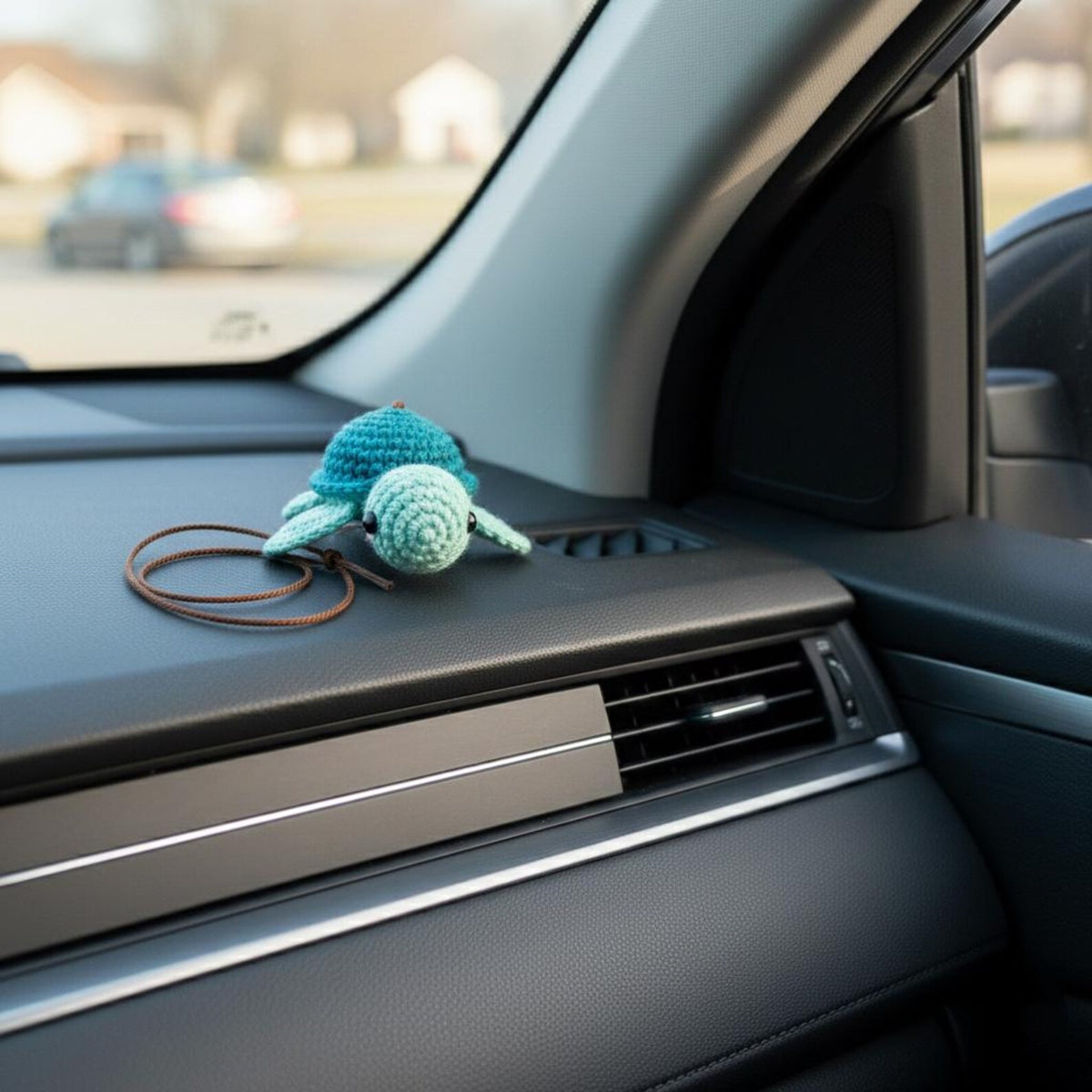Crochet Turtle Car Hanging Accessory, Plush Sea Turtle Car Charm, Amigurumi Rear View Mirror Decor, Cute New Car Gift