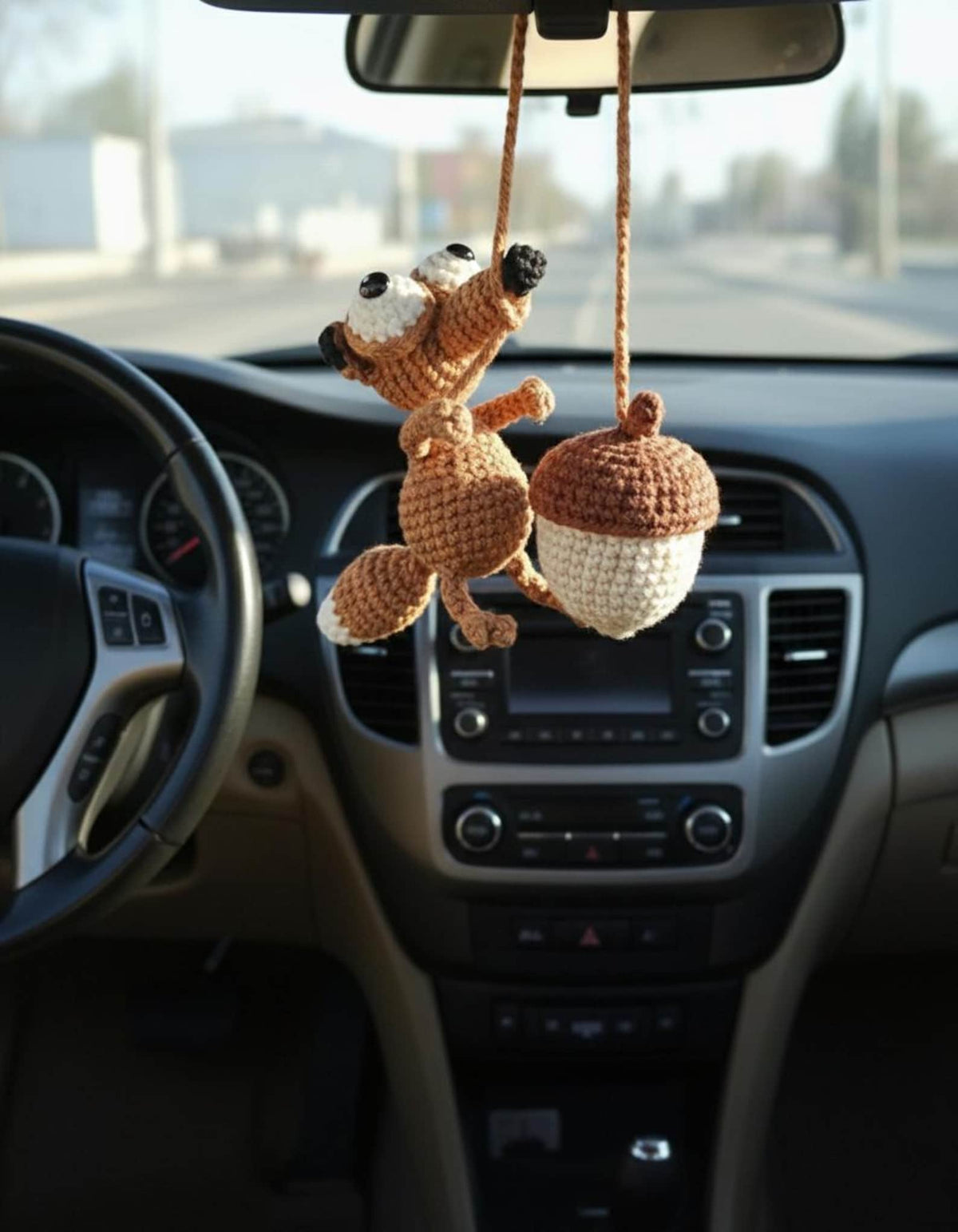 Crochet Scrat Squirrel Car Mirror Hanging, Ice Age Acorn Car Ornament, Amigurumi Animal Car Decor, Funny New Car Gift