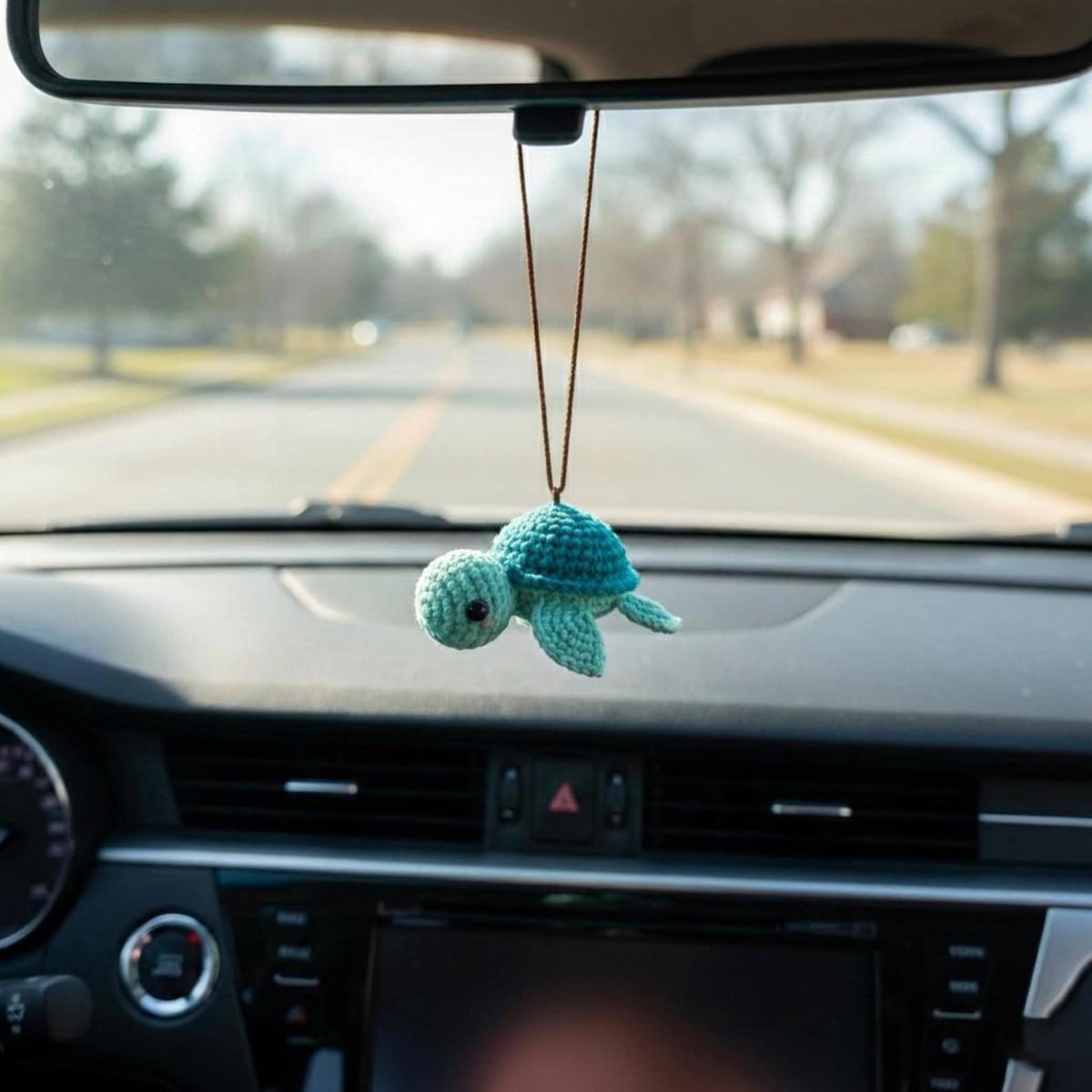 Crochet Turtle Car Hanging Accessory, Plush Sea Turtle Car Charm, Amigurumi Rear View Mirror Decor, Cute New Car Gift