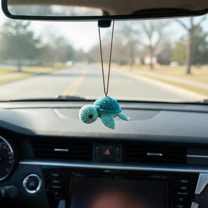 Crochet Turtle Car Hanging Accessory, Plush Sea Turtle Car Charm, Amigurumi Rear View Mirror Decor, Cute New Car Gift