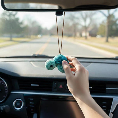 Crochet Turtle Car Hanging Accessory, Plush Sea Turtle Car Charm, Amigurumi Rear View Mirror Decor, Cute New Car Gift