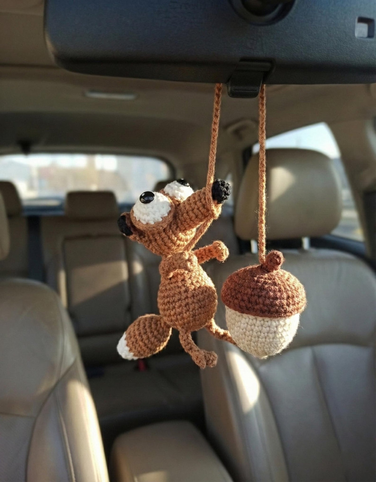 Crochet Scrat Squirrel Car Mirror Hanging, Ice Age Acorn Car Ornament, Amigurumi Animal Car Decor, Funny New Car Gift