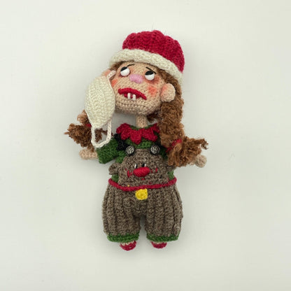 Hand Knit Wool Figurine Prominent Fangs Holiday Embellishment Crochet Plaything Pal Tokens Birthday Surprises Christmas Festive Trinkets