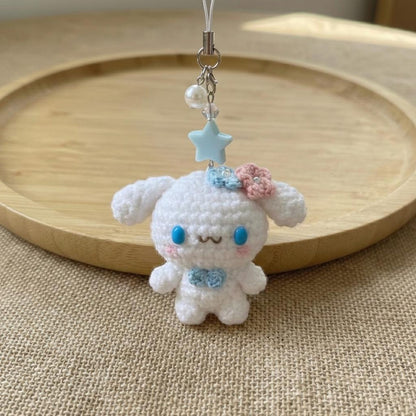 Cute Y2k Crochet Sanrio Keychains, Handmade Amigurumi Plush Bag Charms, Tiny Stuffed Animal Gifts, Friend Gift, Cat Crochet Keychain