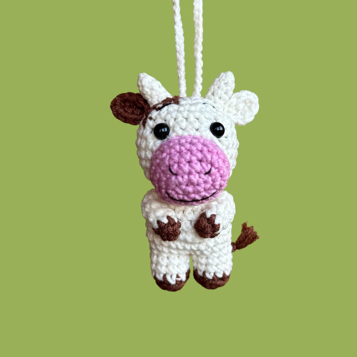 Sprout Cow Car Accessory Cute Cow Ornament, Funny Car Decorations, Crochet Cow Gift, Rear View Mirror Hello Spring Decor, Cool Car Hanger