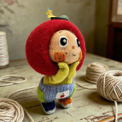 Hand Knit Wool Apple Figurine Cheerful Nursery Embellishment Youth Tokens Vintage Curios Interior Surprises Christmas Holiday Trinkets