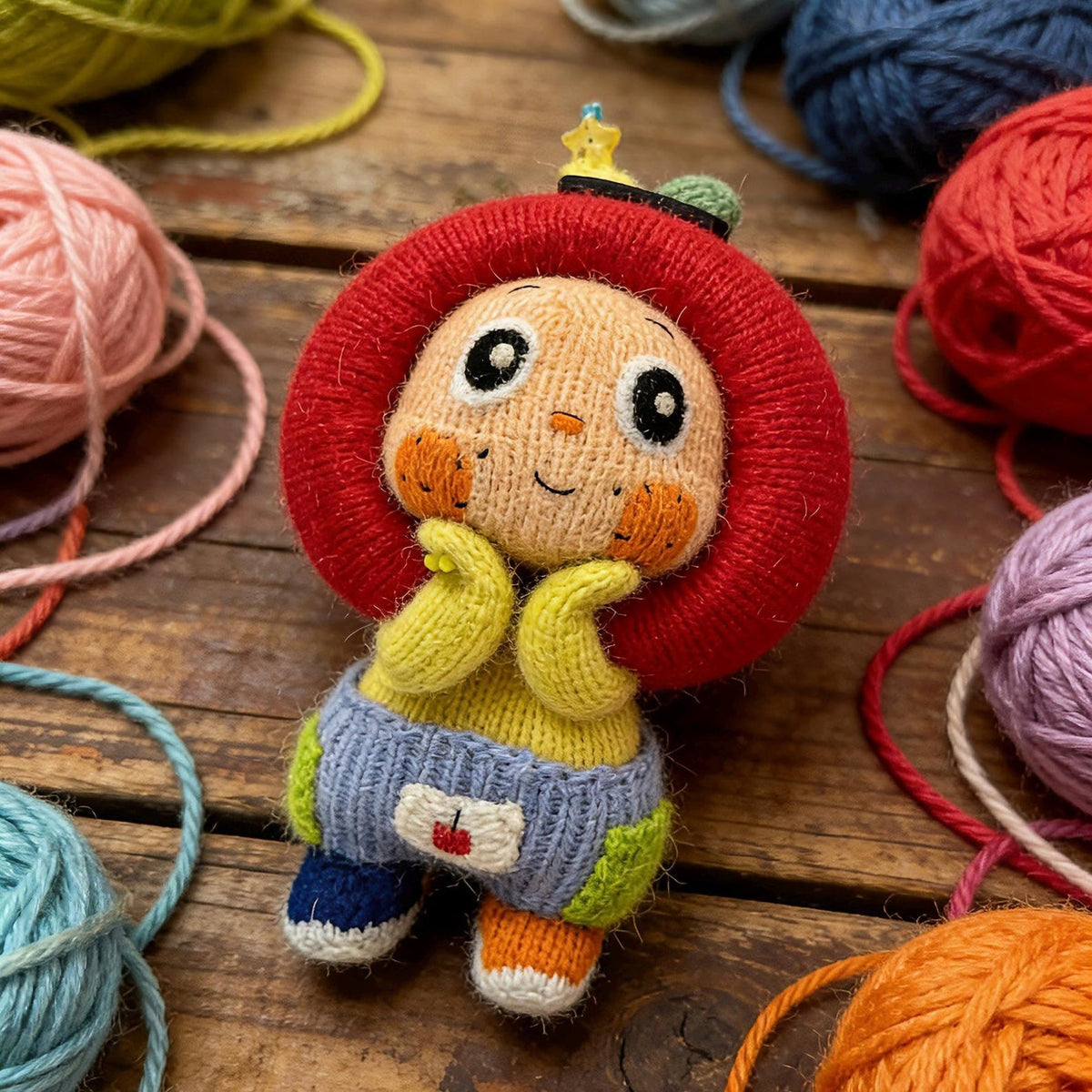 Hand Knit Wool Apple Figurine Cheerful Nursery Embellishment Youth Tokens Vintage Curios Interior Surprises Christmas Holiday Trinkets