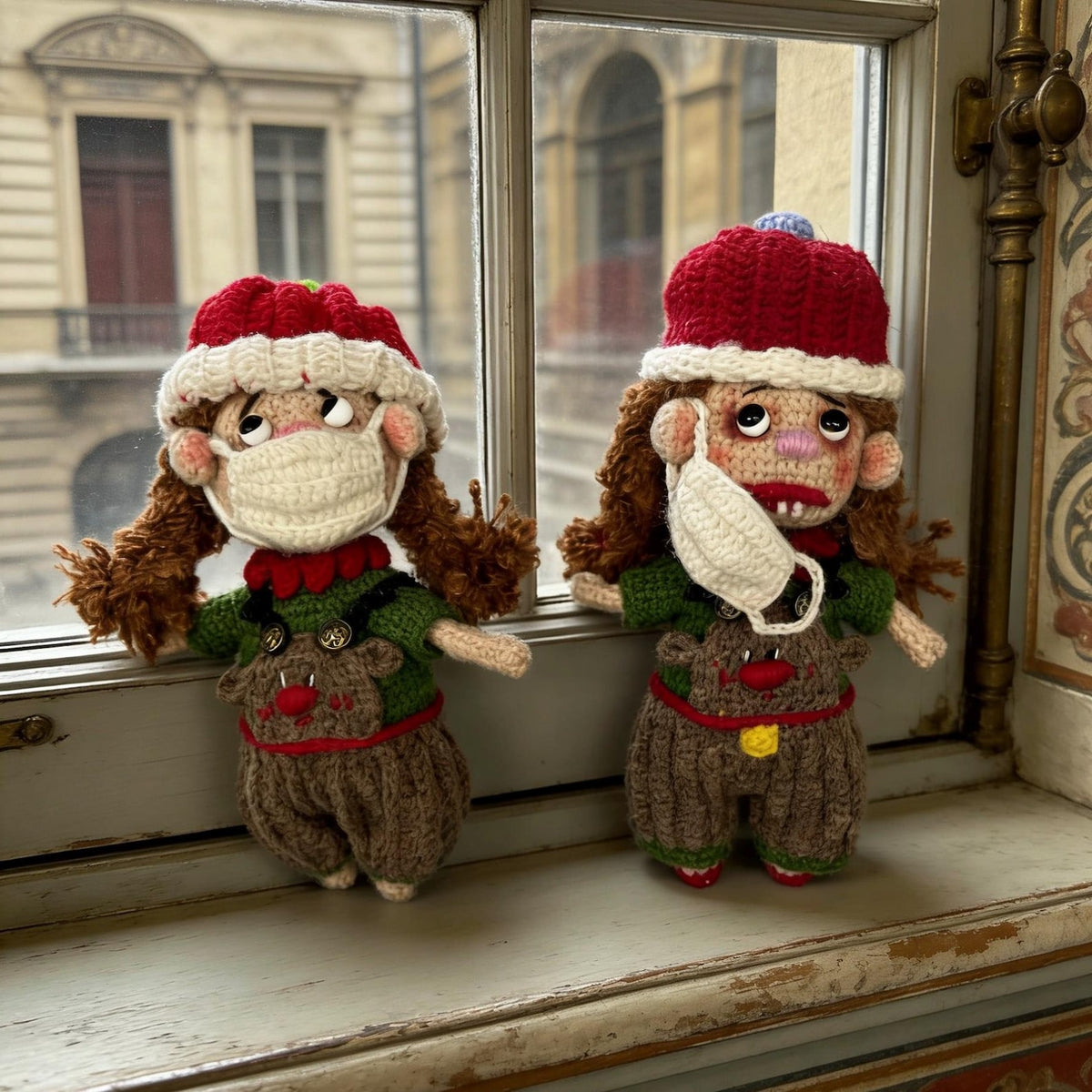 Hand Knit Wool Figurine Prominent Fangs Holiday Embellishment Crochet Plaything Pal Tokens Birthday Surprises Christmas Festive Trinkets