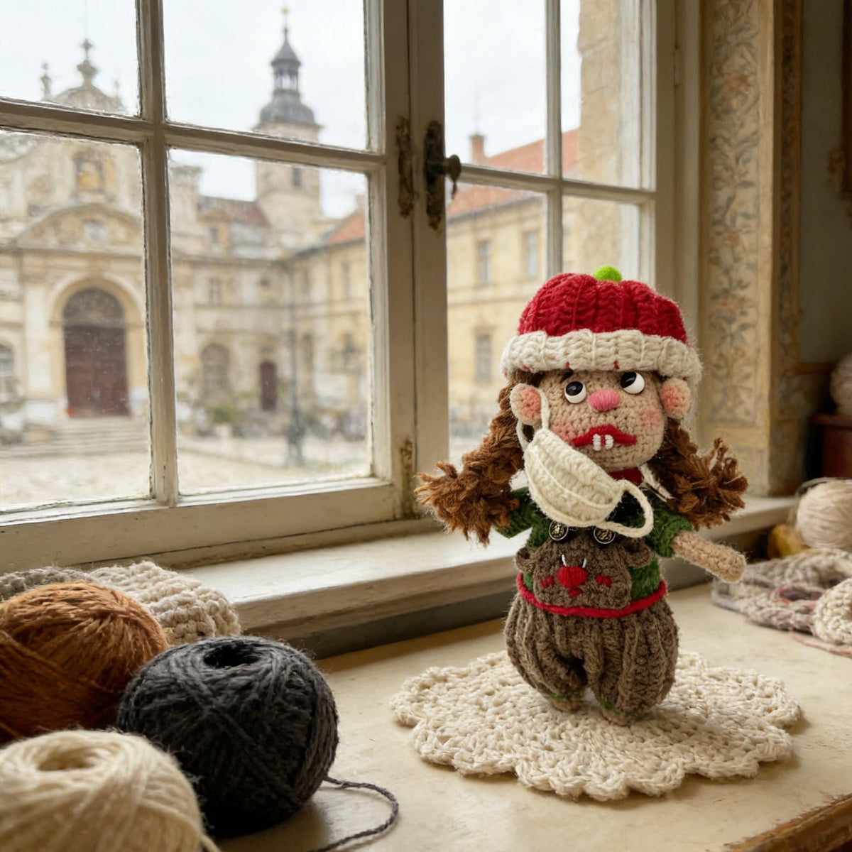 Hand Knit Wool Figurine Prominent Fangs Holiday Embellishment Crochet Plaything Pal Tokens Birthday Surprises Christmas Festive Trinkets