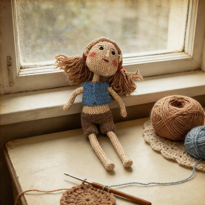 Hand Knit Girl Figurines Artistic Desktop Embellishments Vintage Curios Birthday Tokens Mom Season Surprises Christmas Holiday Trinkets