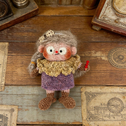Artisan yarn knit figurine charm, tabletop decorative statuette, purse ornamental trim, everyday carry side piece, Yuletide seasonal decor