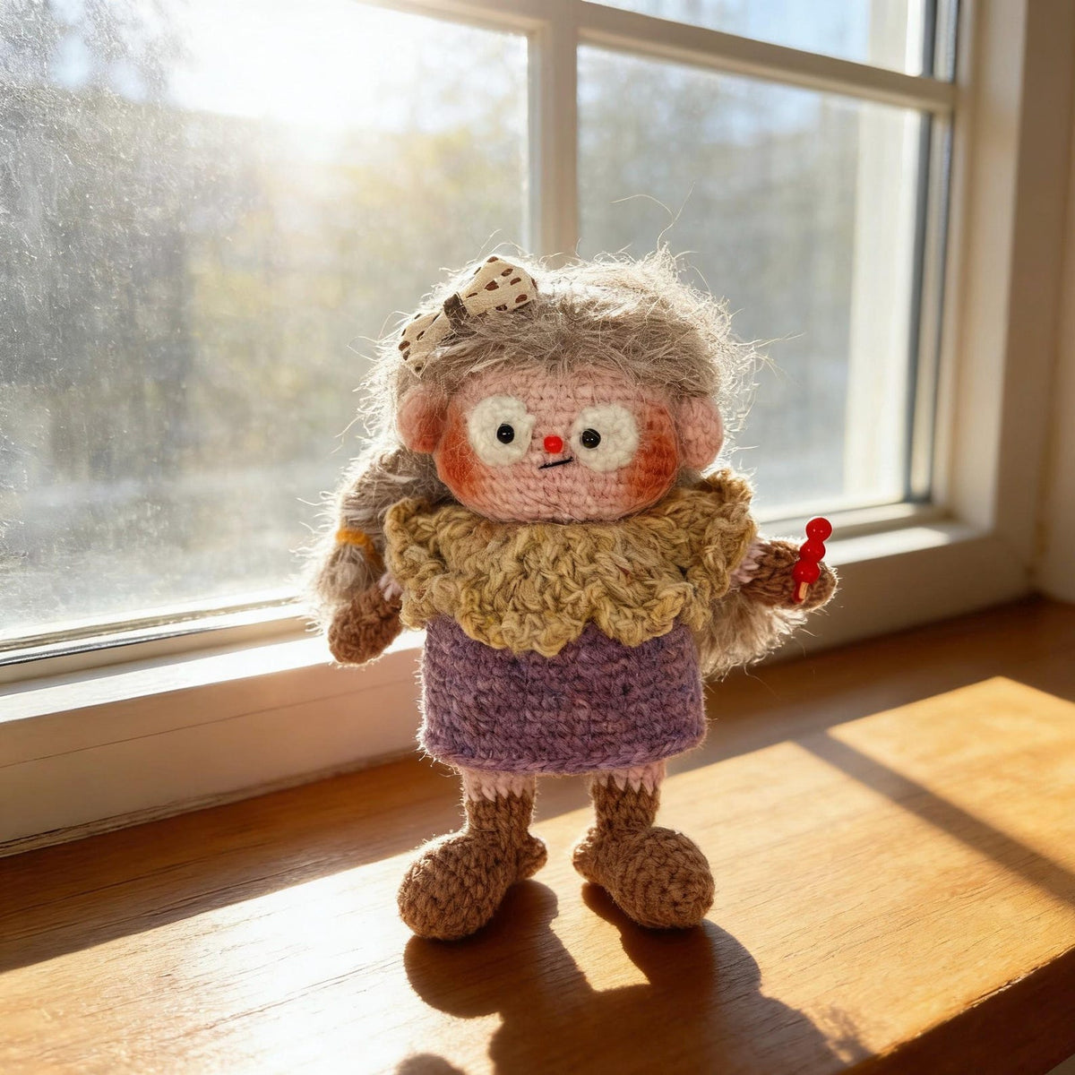 Artisan yarn knit figurine charm, tabletop decorative statuette, purse ornamental trim, everyday carry side piece, Yuletide seasonal decor