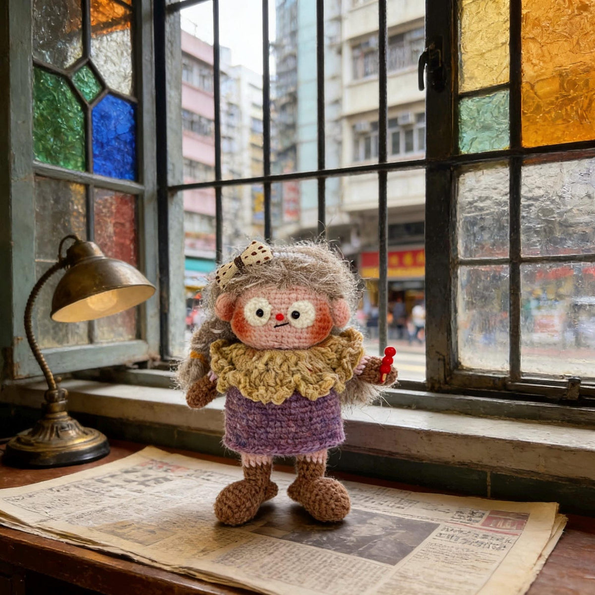 Artisan yarn knit figurine charm, tabletop decorative statuette, purse ornamental trim, everyday carry side piece, Yuletide seasonal decor