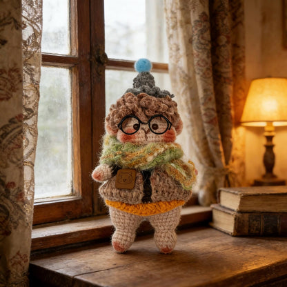 Hand Knit Boy Doll Indoor Table Ornament Birthday Memento Valentine’s Surprise Christmas Holiday Present Artisan Creative Home Decor
