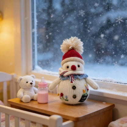 Hand Knit Snowman Sculpture Wool Thread Desktop Embellishment Wintry Seasonal Accent Collector Tokens Christmas Holiday Trinkets