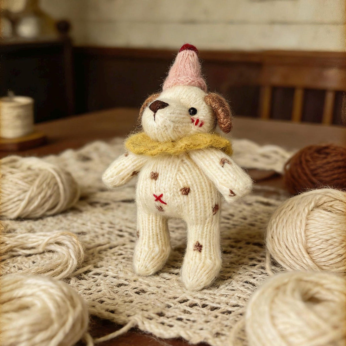 Hand Knit Dog Sculptures Youth Gathering Tokens Infant Space Embellishments Newborn Surprises Vintage Keepsakes Christmas Holiday Trinkets