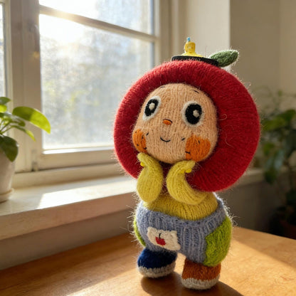 Hand Knit Wool Apple Figurine Cheerful Nursery Embellishment Youth Tokens Vintage Curios Interior Surprises Christmas Holiday Trinkets