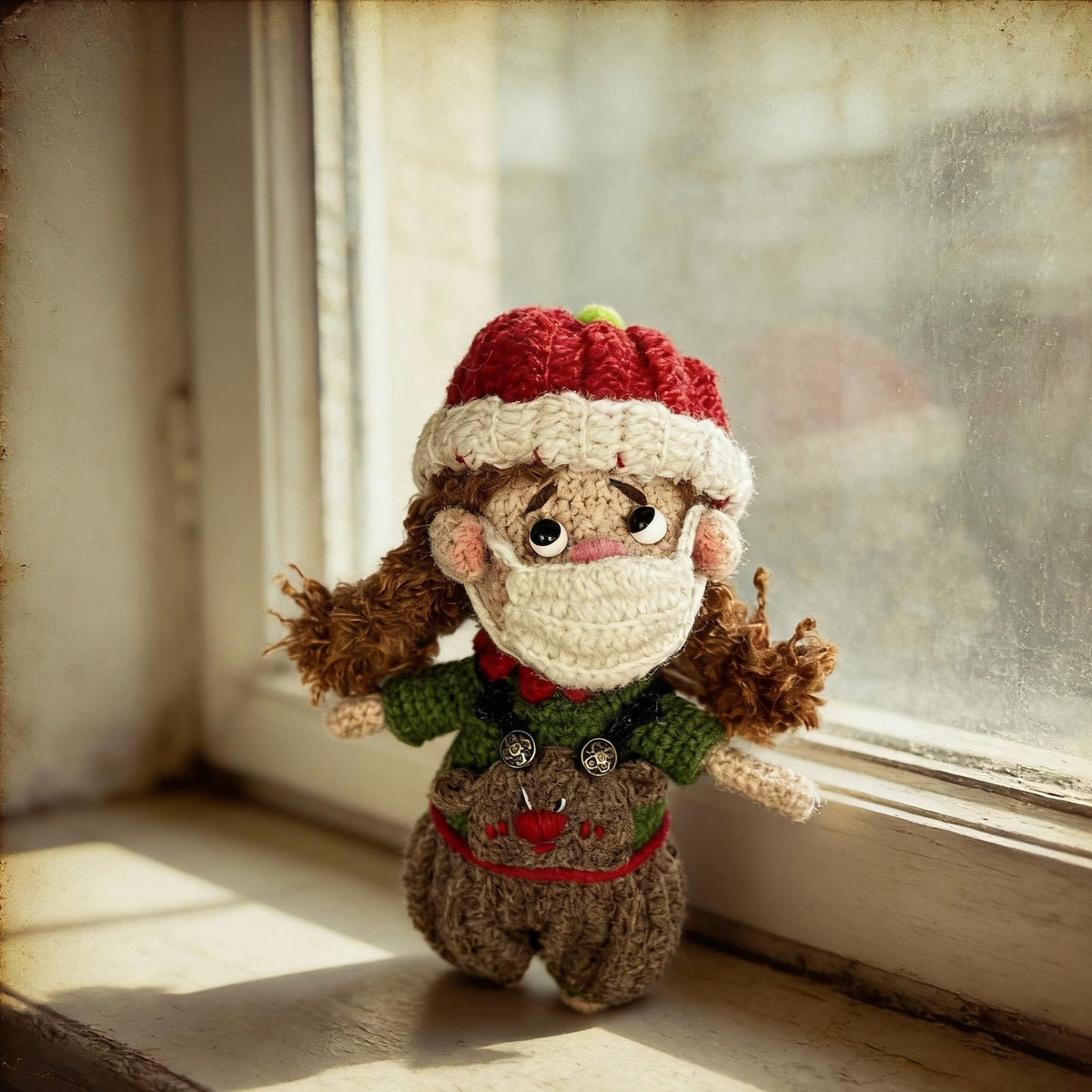 Hand Knit Wool Figurine Prominent Fangs Holiday Embellishment Crochet Plaything Pal Tokens Birthday Surprises Christmas Festive Trinkets