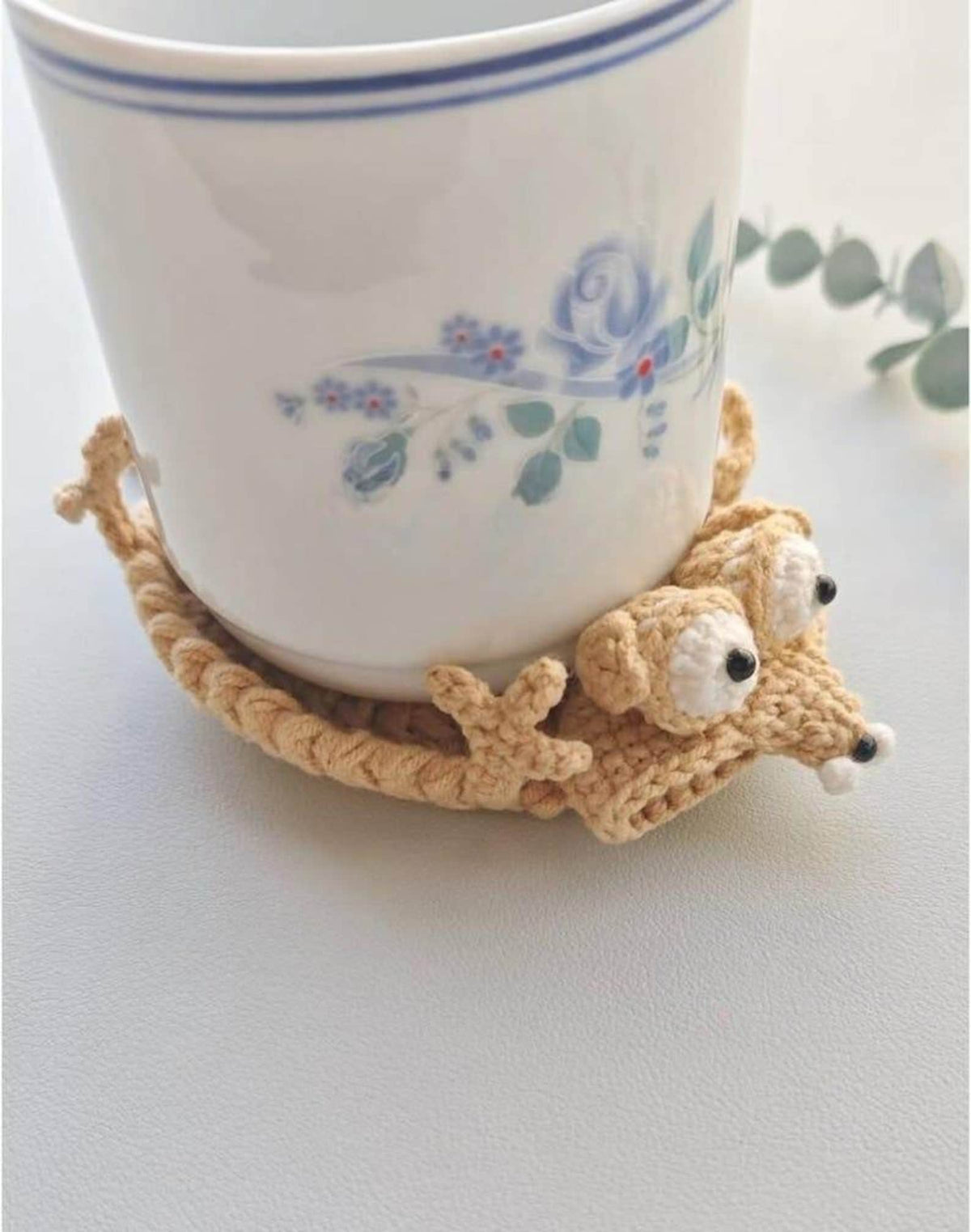 Crochet Scrat Squirrel Coaster Set, Ice Age Inspired Mug Rug, Cotton Yarn Desk DecorCoaster Decor, Cute Gift, Unique Gift for Her
