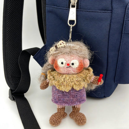 Artisan yarn knit figurine charm, tabletop decorative statuette, purse ornamental trim, everyday carry side piece, Yuletide seasonal decor