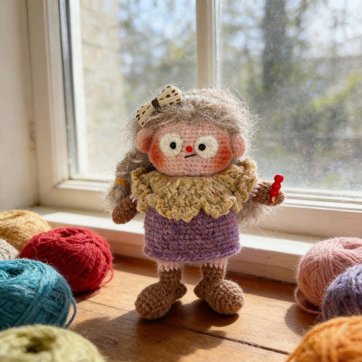 Artisan yarn knit figurine charm, tabletop decorative statuette, purse ornamental trim, everyday carry side piece, Yuletide seasonal decor