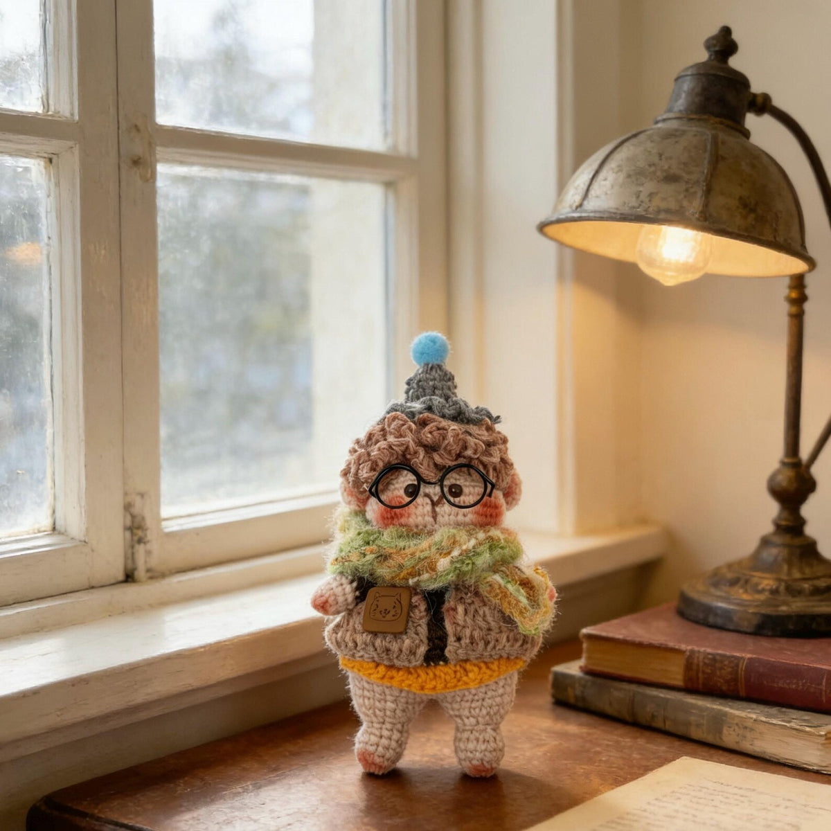 Hand Knit Boy Doll Indoor Table Ornament Birthday Memento Valentine’s Surprise Christmas Holiday Present Artisan Creative Home Decor