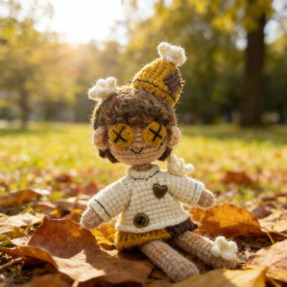 Artisan micro‑crochet maiden figurine, imaginative table‑top ornamental piece, hobbyist showcase sculpture, Yuletide home adornment