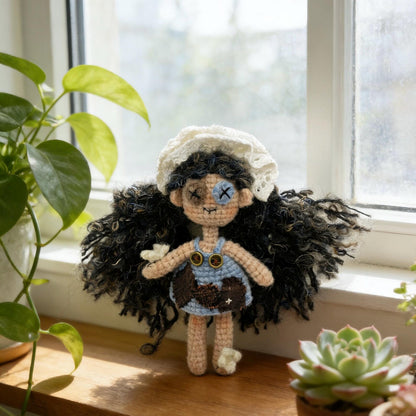 Artisan knit maiden figurines, imaginative ornamental pieces, purse‑hung trinkets, hobbyist‑oriented mementos, Yuletide wearable adornment
