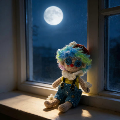 Artisan clown figurines, rucksack dangling trinkets, table‑top showcase ornaments, hobbyist display sculptures, Yuletide household adornment