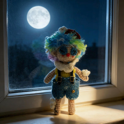 Artisan clown figurines, rucksack dangling trinkets, table‑top showcase ornaments, hobbyist display sculptures, Yuletide household adornment