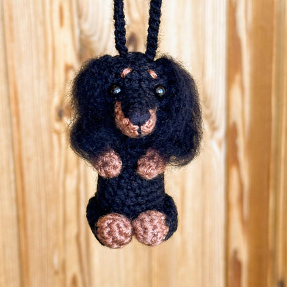 Crochet Dachshund Car Accessory, Rear View Mirror Hanger, Dachshund Gift, Cute Car Decoration, Dachshund Ornament, Doxie Car Mirror Charm