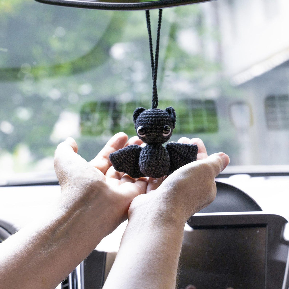 Cute Car Mirror Hanging Accessories for Women, Teens, Rear View Mirror Cat Car Decor Bat, Bee Anime Car Accessories Pokemon, Crochet Kawaii