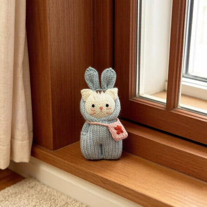 Artisan knit feline figurine, indoor ornamental wares, purse‑hung trinkets, table‑top showcase sculpture, Yuletide household adornment