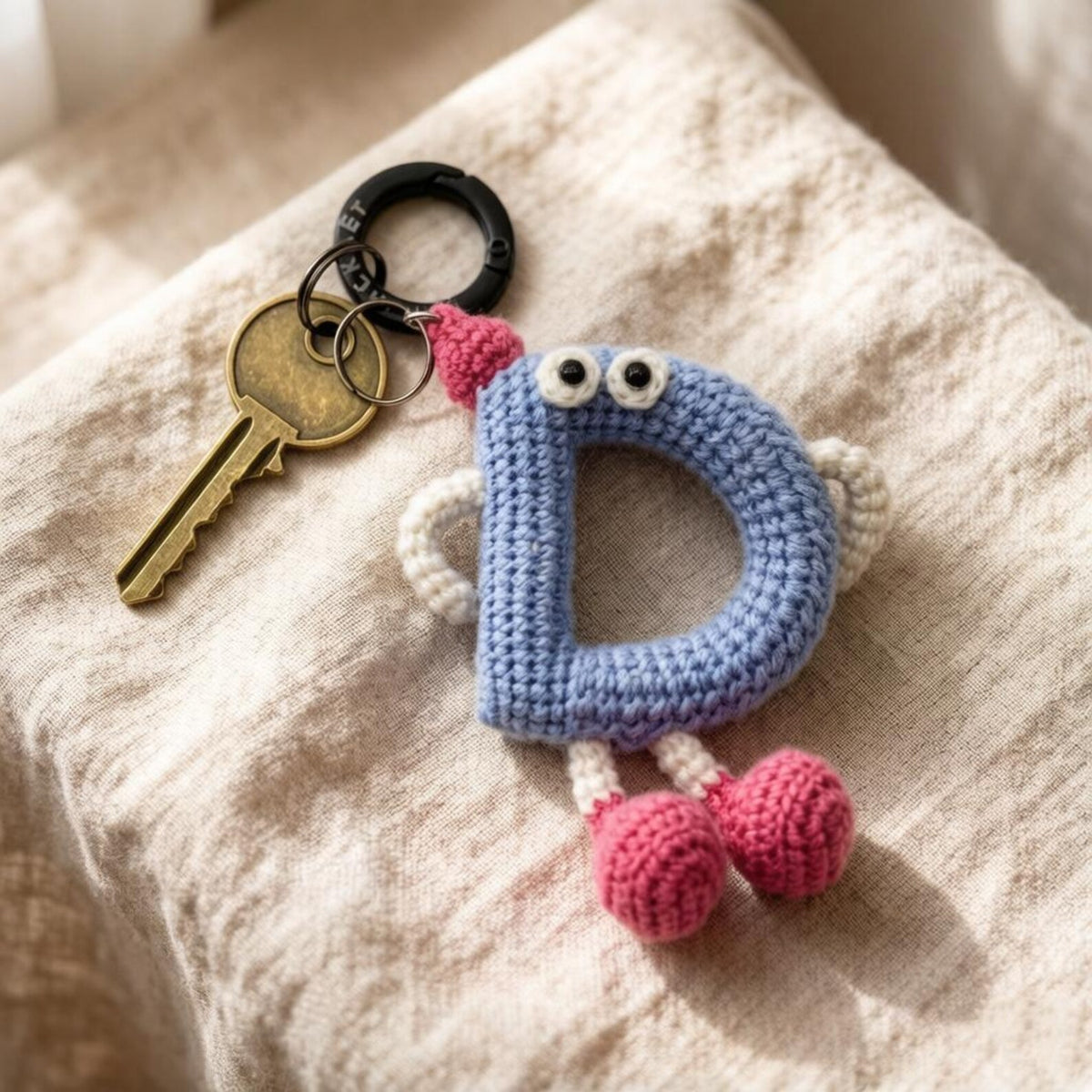 Artisan woven uppercase D charm, rucksack ornamental trim, imaginative birthday memento, paired romantic keepsake, Yuletide pack adornment