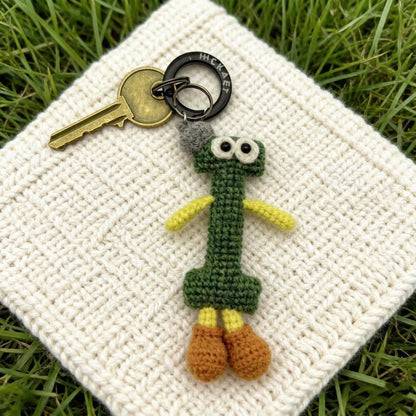 Artisan crochet capital I figurine charm, paired monogram dangling trinkets, keyring ornamental accents, Yuletide carry embellishments