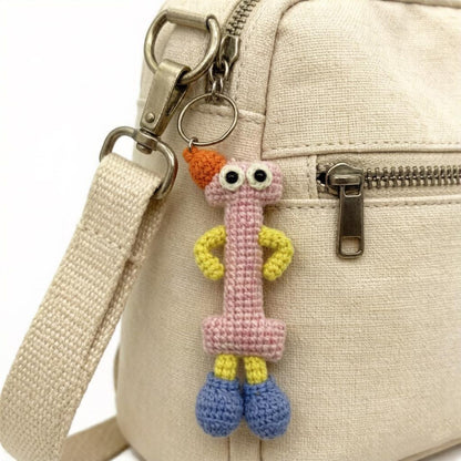 Artisan yarn hook capital I charm, rucksack ornamental trim, personalized initial dangling trinket, Yuletide pack embellishment