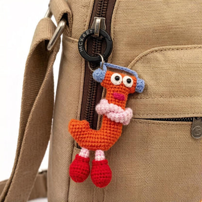 Artisan woven capital J charm paired monogram dangling trinket sack ornamental accent birthday milestone memento Yuletide tote embellishment