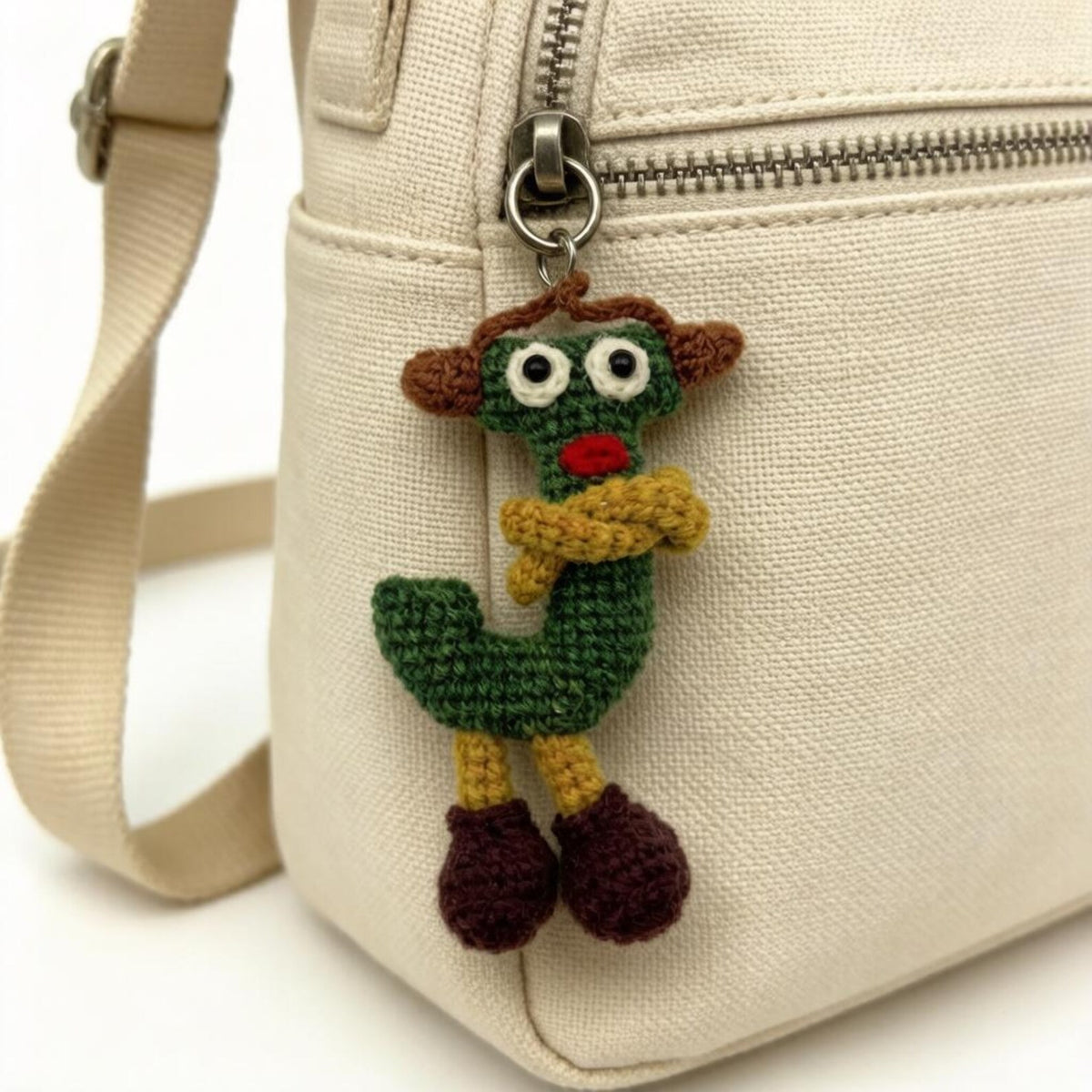 Artisan wool yarn letter J key charm, sack adornment, monogram dangling trinket, birthday milestone memento, Yuletide tote embellishment